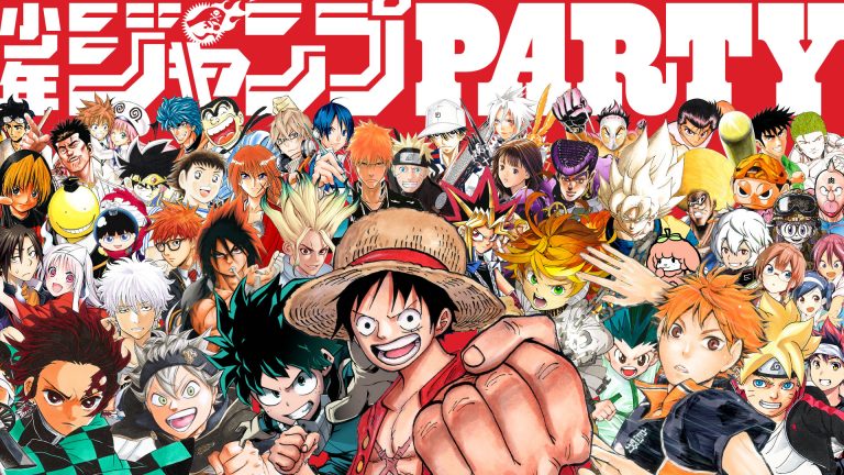 Weekly Shonen Jump banner featuring many of their favorite characters